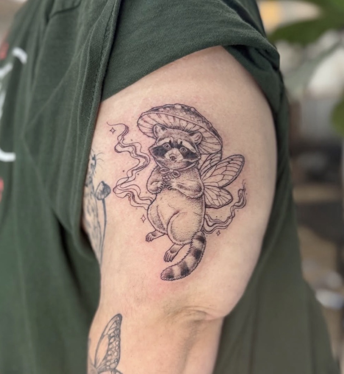 Winged fairy creature — whimsical fine line tattoo by Samantha Gunning